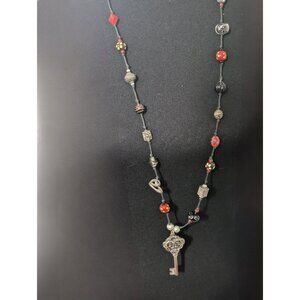 1960s Vintage Toggle Clasp Bohemian Era Glass Bead Handcrafted Necklace With Key